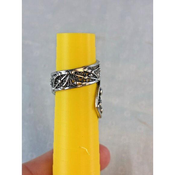Silver Tone Filigree Cuff Style Ring Size 5 Vintage Style Boho Jewelry - Picture 5 of 5